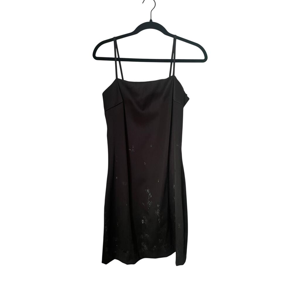 Vintage Y2K Byer Too Black Slip Dress Floral Embroidered Spaghetti Strap Sz 9/M
